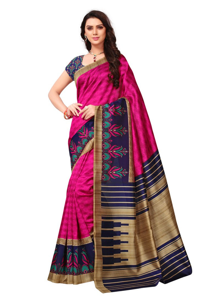 Pink, Navy Blue, Multi Color  Poly Silk Saree only in Bigswipe