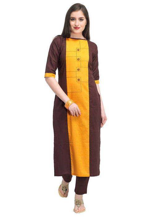 Brown, Yellow Color Dyed Cambric Cotton Kurti only in Bigswipe