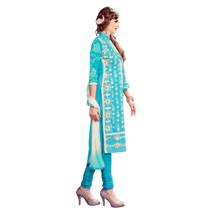 Cotton Fabric Sky Blue Color Dress Material only in Bigswipe