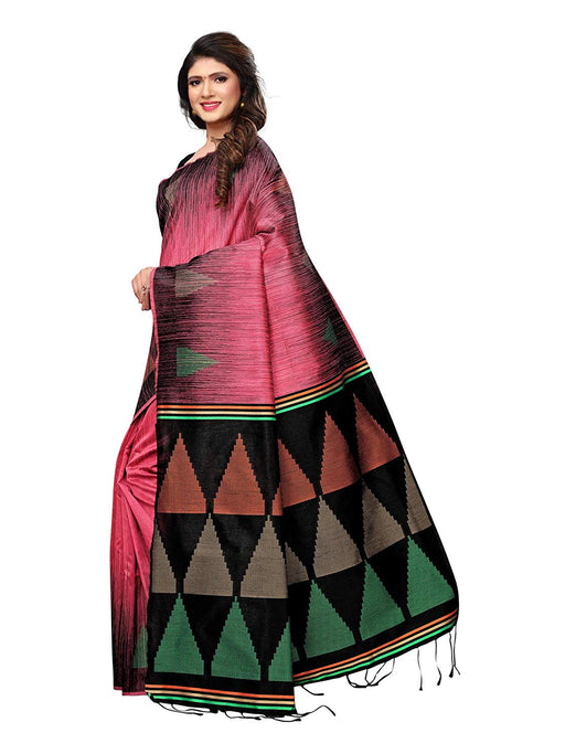 Pink, Black Color Tussar Silk (Art Silk) Saree only in Bigswipe