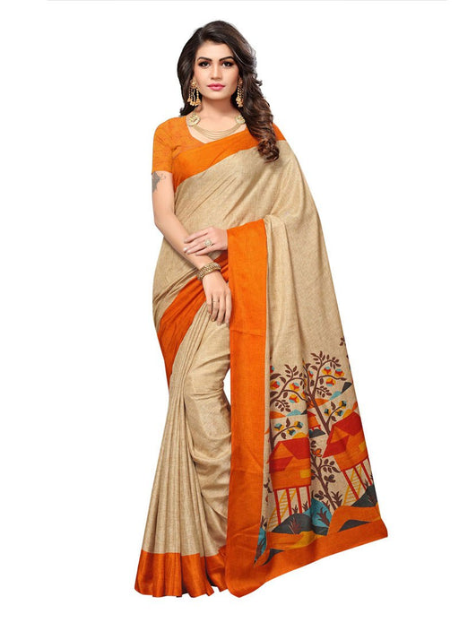 Beige, Orange Color  Poly Silk Saree only in Bigswipe