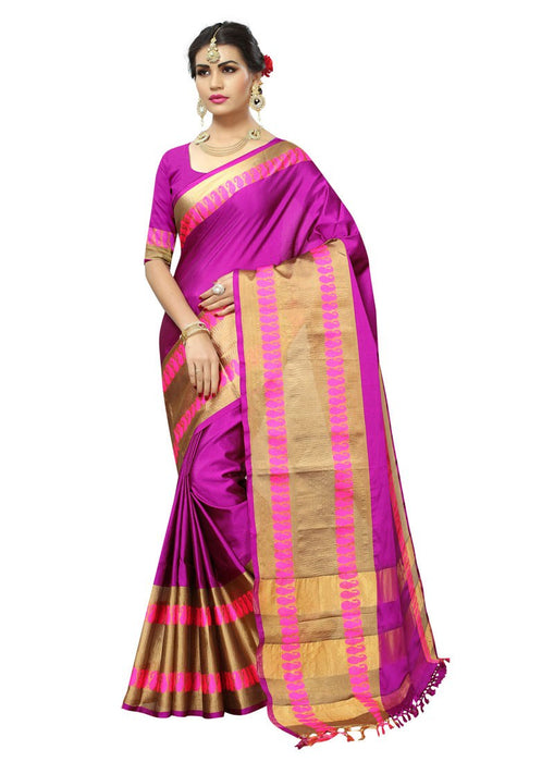 Magenta, Golden Color  Poly Silk Saree only in Bigswipe