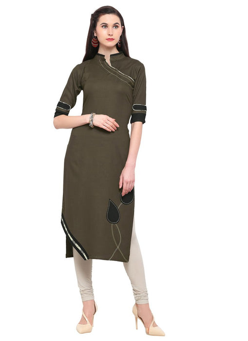 Olive Green Color Plain, Patch Rayon Kurti only in Bigswipe