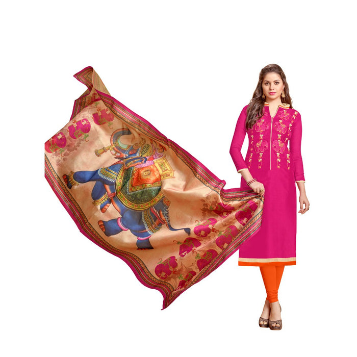 Chanderi Fabric Pink  Color Dress Material only in Bigswipe