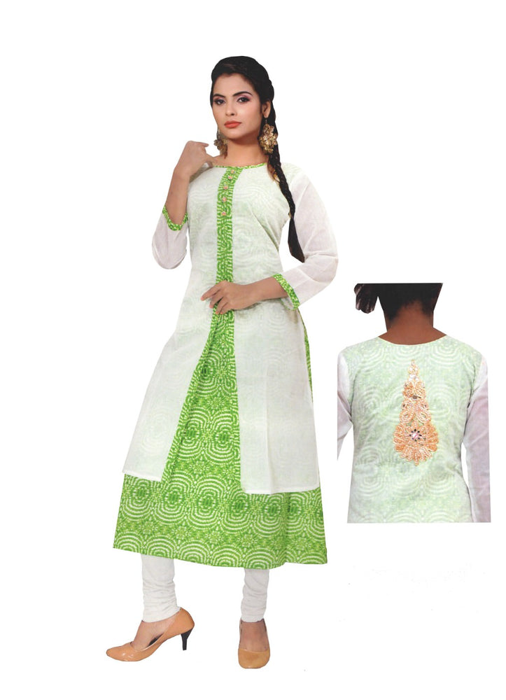 Printed Double Layered Long Green Kurti only in Bigswipe