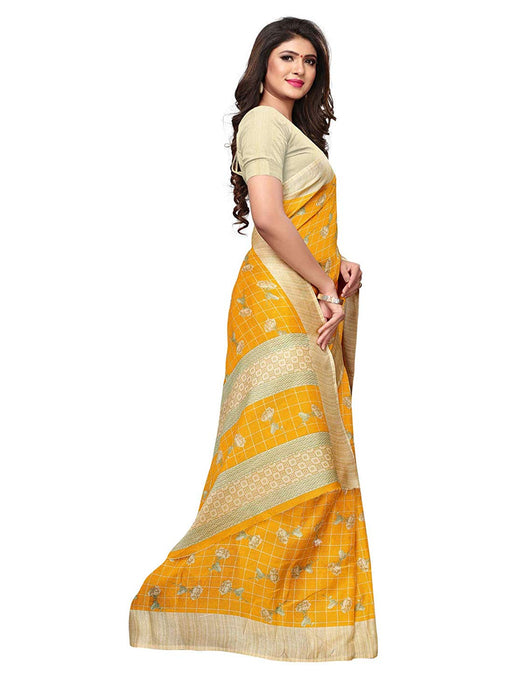 Yellow, Beige Color Poly Silk Saree