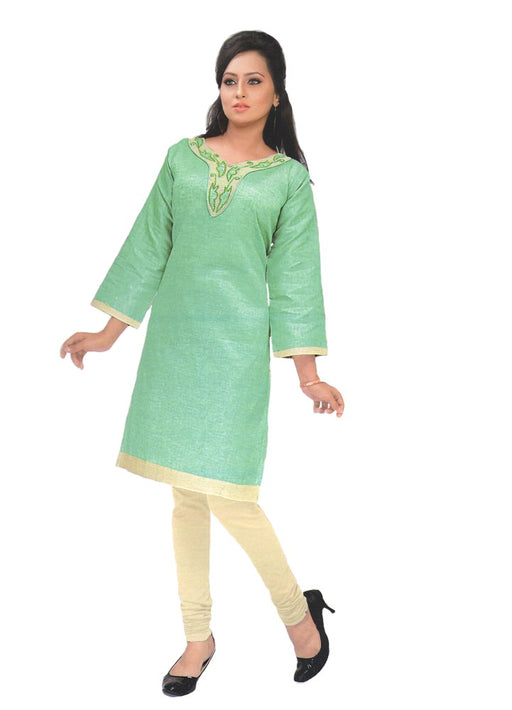 Mint Green Designer Embroidered Neck Women&rsquo;s  Kurta only in Bigswipe