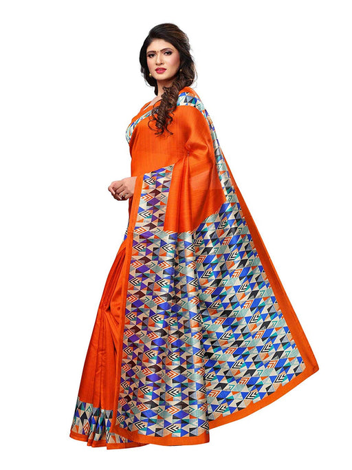 Orange, Multi Color Poly Silk Saree only in Bigswipe