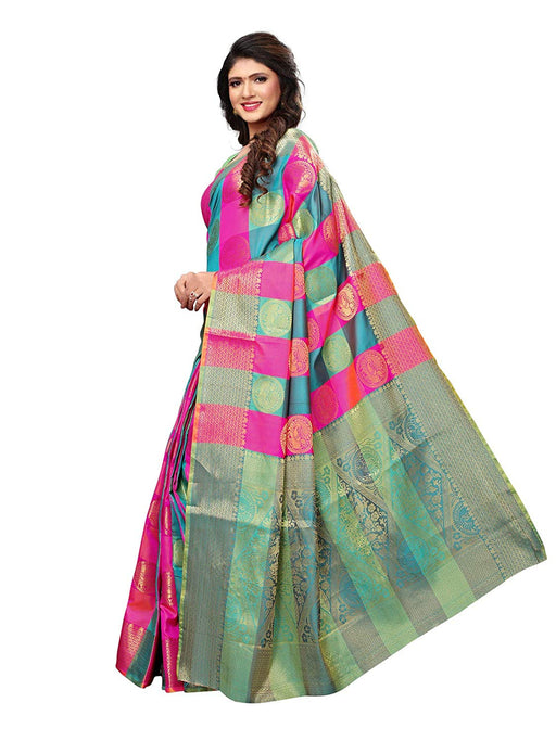 Pink, Turquoise Color Poly Silk Saree only in Bigswipe