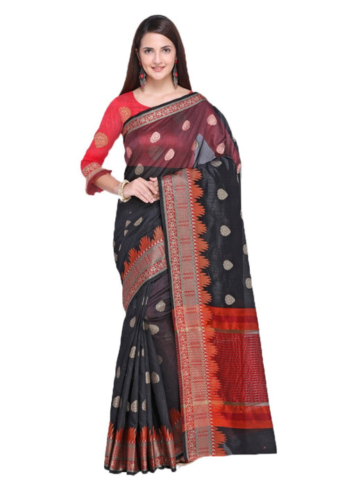 Black Color Tussar Silk (Poly Silk) Jacquard Work Saree only in Bigswipe