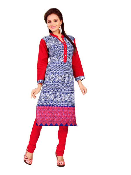 Blue &amp; Red Printed Casual Women&rsquo;s Kurti only in Bigswipe