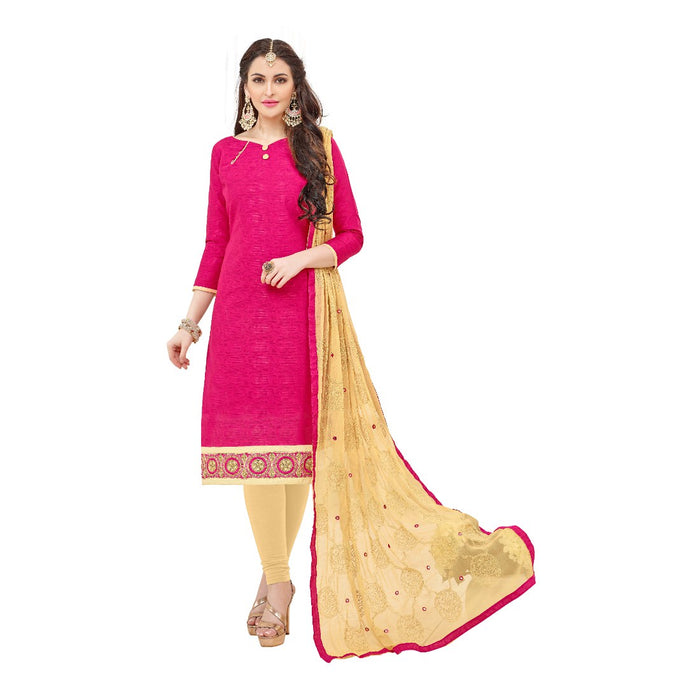 Cotton Jacquard Fabric Pink Color Dress Material only in Bigswipe