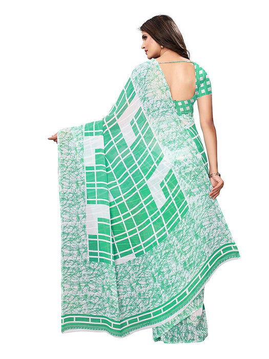 Turquoise, White Color Georgette Saree