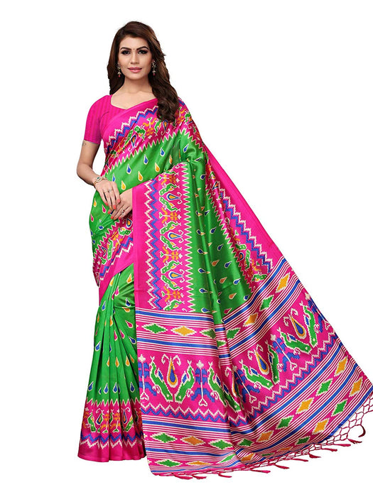 Green, Pink, Multi Color Poly Silk Saree only in Bigswipe