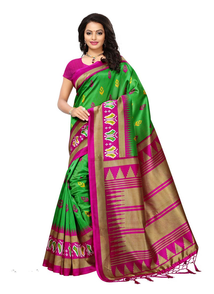 Green, Pink, Multi Color  Poly Silk Saree only in Bigswipe