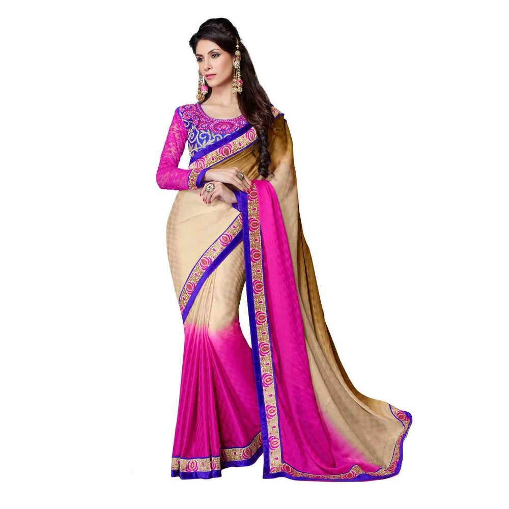 Georgette Fabric Multicolor Color Saree with Blouse only in Bigswipe