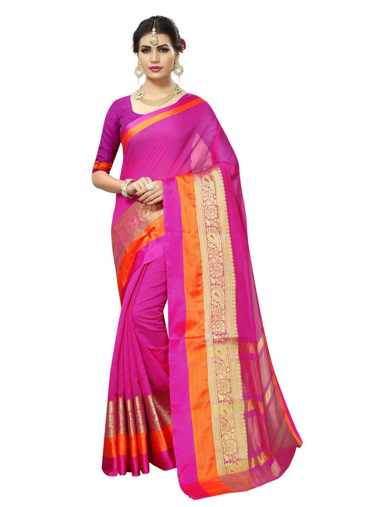 Pink, Golden Color  Chanderi Silk Saree only in Bigswipe