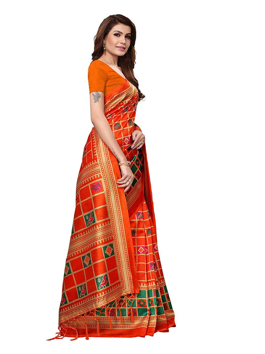 Orange, Multi Color Poly Silk Saree only in Bigswipe