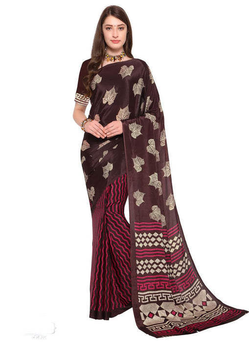 Brown, Beige, Magenta Color Crepe Saree only in Bigswipe