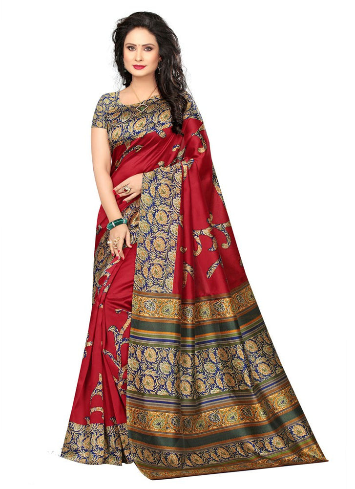 Maroon, Multi Color Poly Silk Saree only in Bigswipe