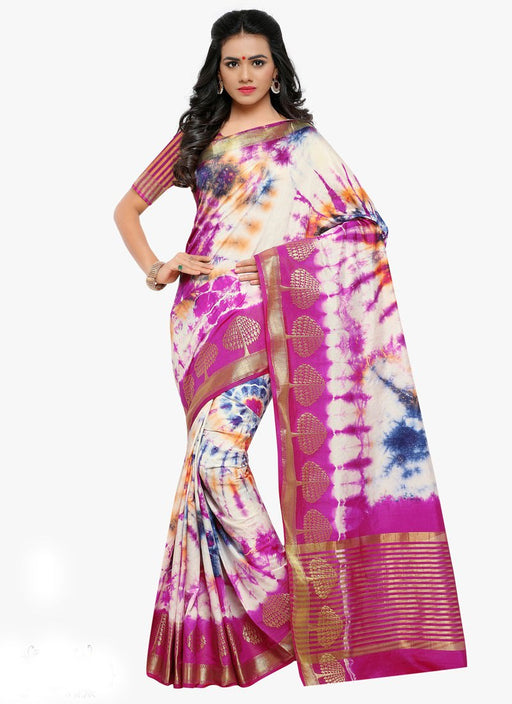 Cream, Multi Color Terylene Saree only in Bigswipe