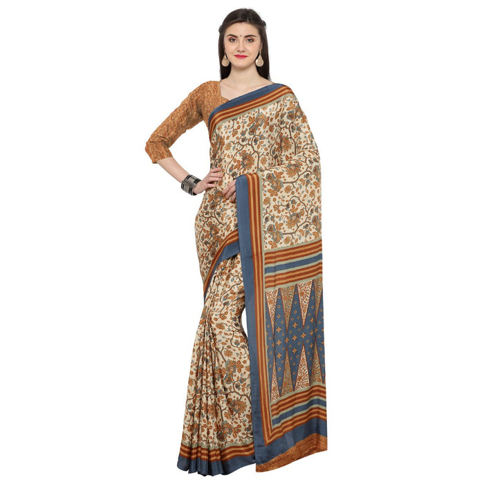 Crepe Fabric Beige Color Saree with Blouse only in Bigswipe