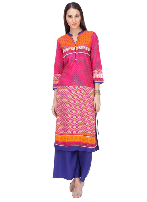 Pink Color Printed,Buttons Rayon Kurti only in Bigswipe