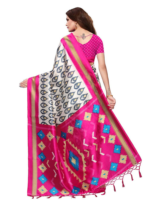 Off White, Pink, Multi Color Poly Silk Saree only in Bigswipe