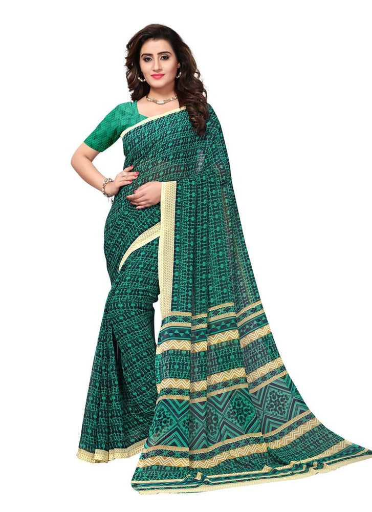 Peacock Blue, Navy Blue, Beige Color  Georgette Saree only in Bigswipe