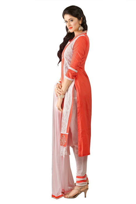 Womens Designer White & Red Cotton Partywear Salwar Suit Dress Material For Womens