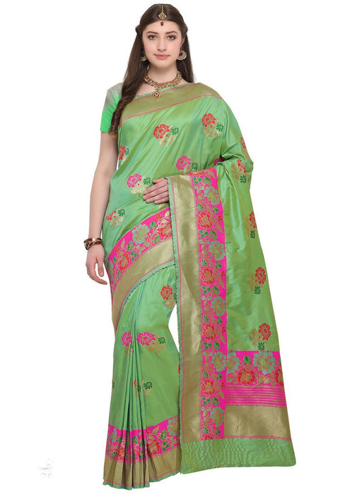 Green, Pink Color Poly Silk Saree only in Bigswipe