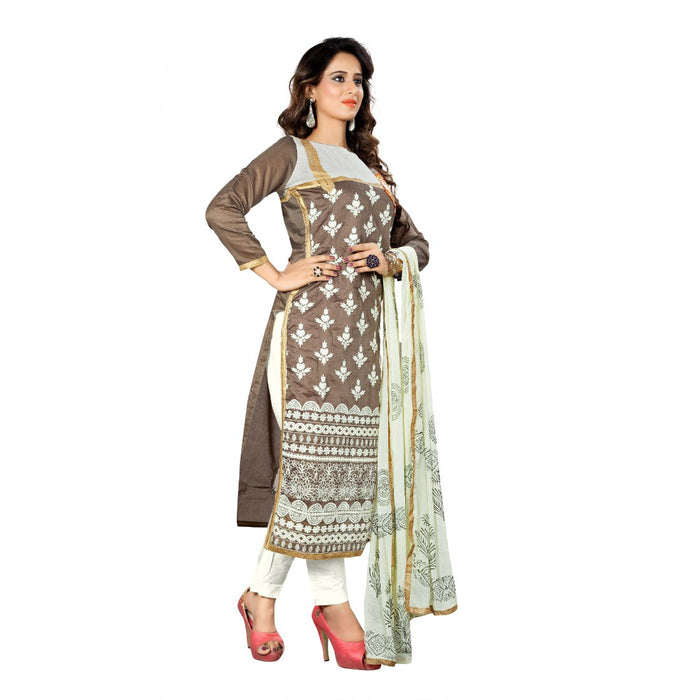 Chanderi Fabric Brown Color Dress Material only in Bigswipe