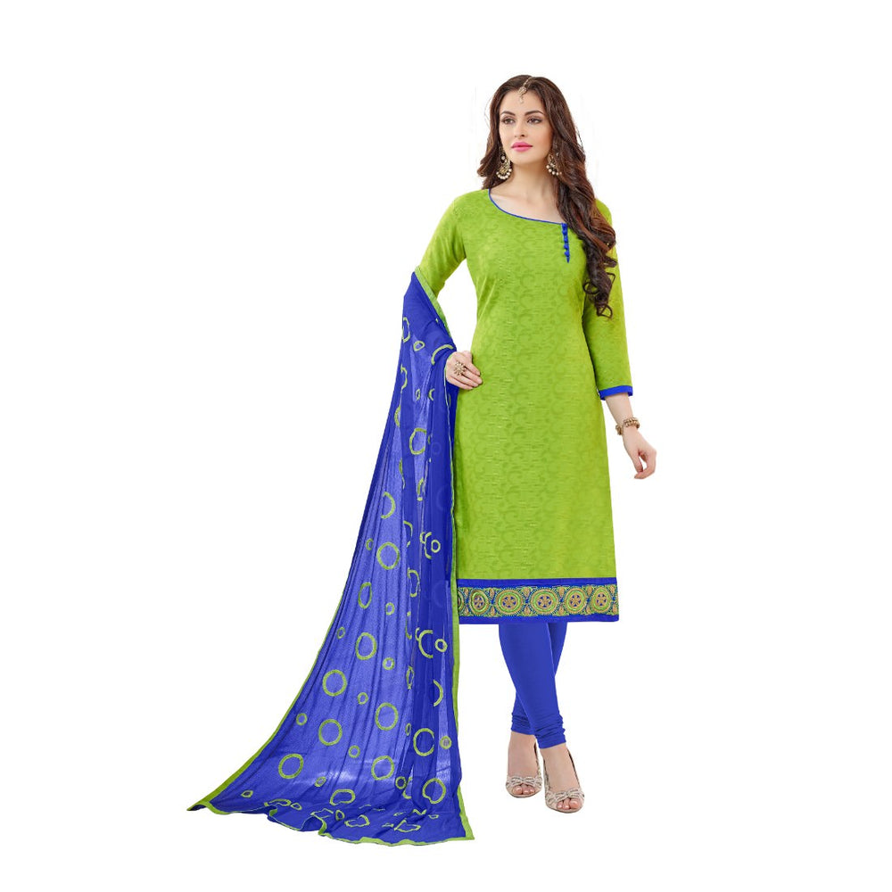 Cotton Jacquard Fabric Green Color Dress Material only in Bigswipe