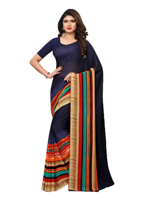 Navy Blue, Multi Color Georgette Printed Work Saree only in Bigswipe