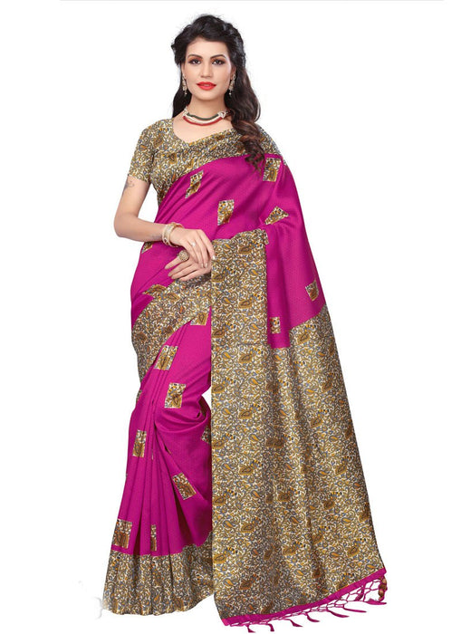 Pink, Multi Color Poly Silk Saree only in Bigswipe