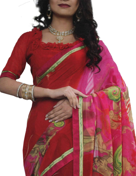 Chiffon Digital Color Printed Saree-Dark Pink only in Bigswipe