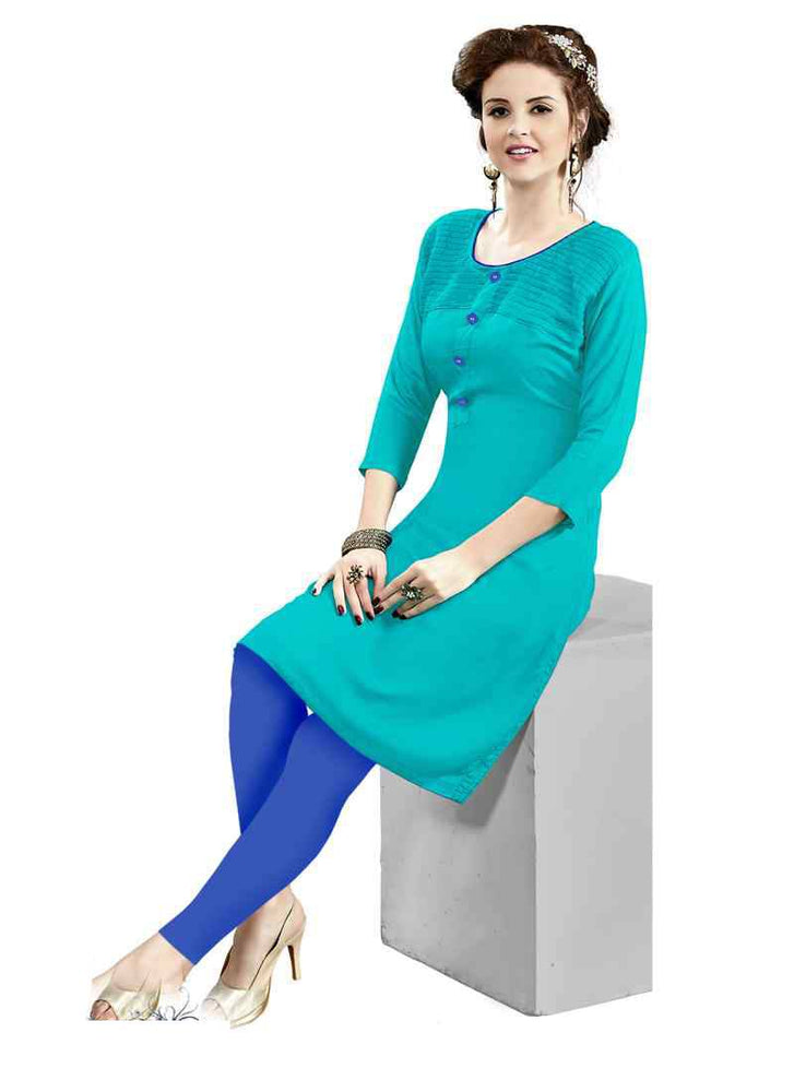 Green Color Buttons,Coded Piping Rayon Kurti only in Bigswipe