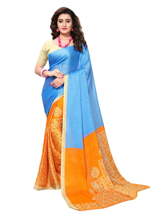 Blue, Orange Color  Crushed Georgette Saree only in Bigswipe