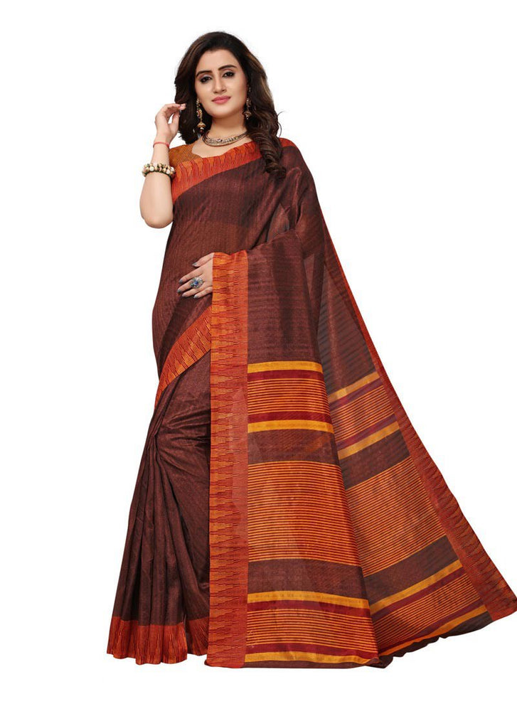 Brown, Red Color  Bhagalpuri Silk (Art Silk) Saree only in Bigswipe