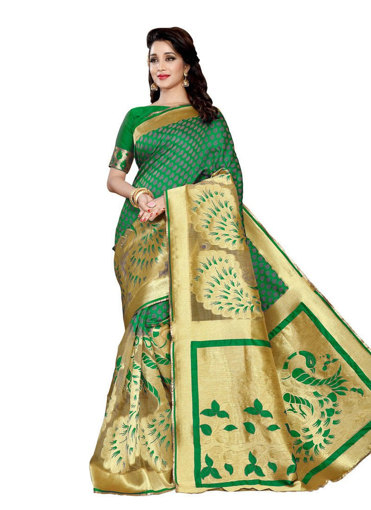 Green,Golden Color Silk Saree only in Bigswipe