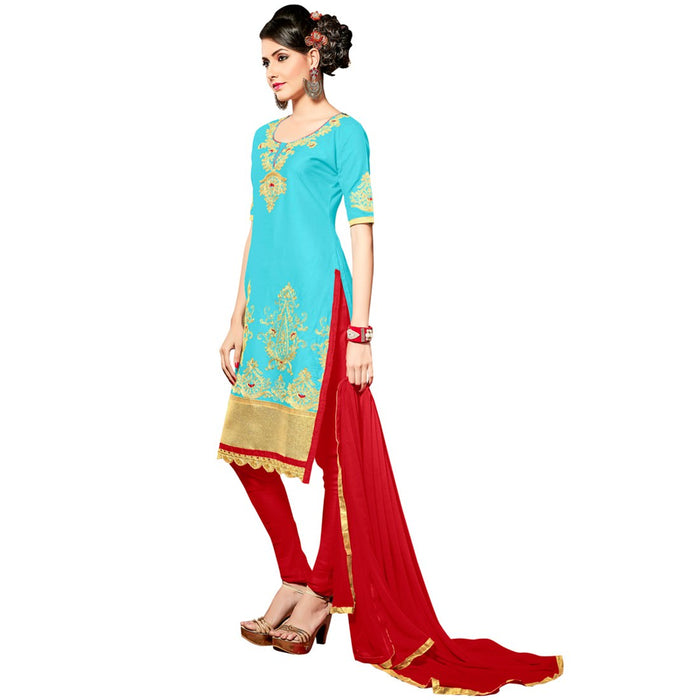 Glaze Cotton Fabric Sky Blue Color Dress Material only in Bigswipe