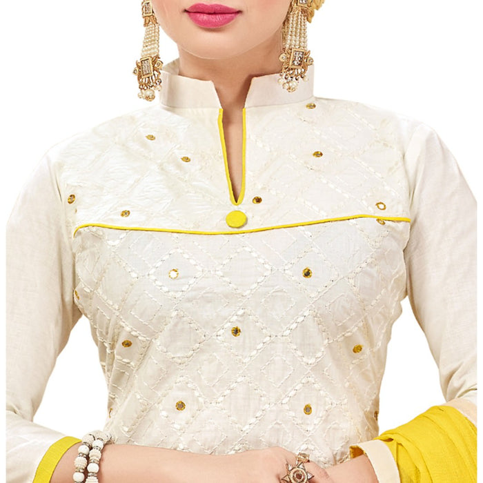 Cotton Fabric White Color Dress Material only in Bigswipe