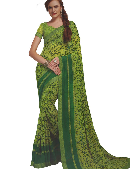 Georgette Digital Saree With Blouse Green Color Saree only in Bigswipe