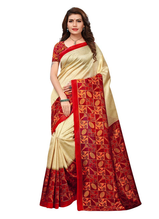 Beige, Red, Multi Color  Poly Silk Saree only in Bigswipe