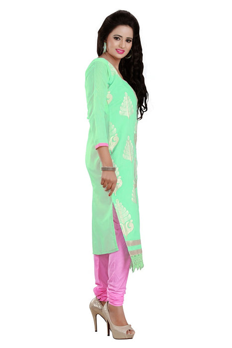 Womens Designer Light Green Chanderi Cotton Partywear Salwar Suit Dress Material For Womens