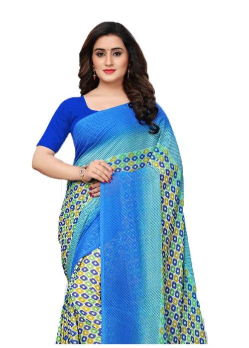 Blue, Multi Color Georgette Plain Work Saree only in Bigswipe