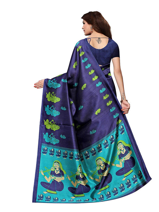 Navy Blue, Turquoise, Multi Color Poly Silk Saree only in Bigswipe