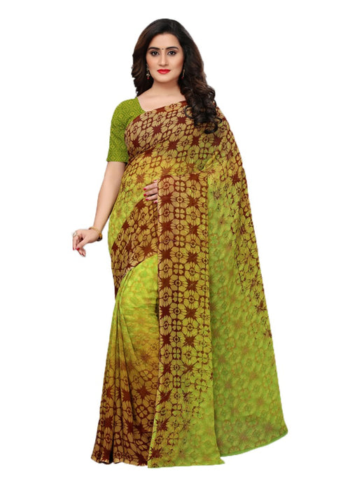 Green, Brown, Multi Color Georgette Printed Work Saree only in Bigswipe