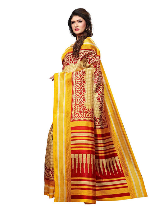 Beige, Yellow, Red Color Poly Silk Saree only in Bigswipe