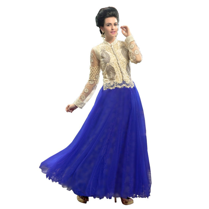 Net Fabric Blue Color Long Gown only in Bigswipe